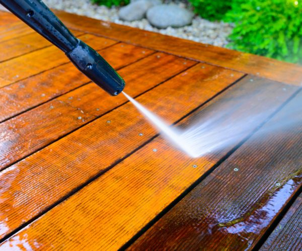 Deck pressure washing in a beautiful outdoor area